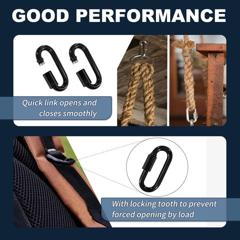 50 Pack 2 Inch Quick Links And M5 Locking Carabiners Set in use with ropes showing smooth opening and secure locking feature.