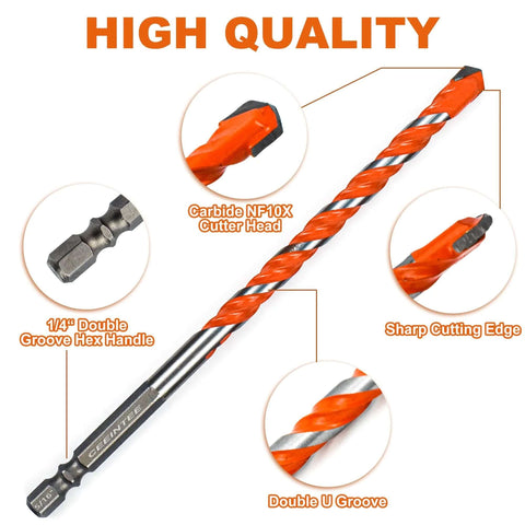 Ceeintee masonry drill bit with orange coating, carbide cutter head, and hex shank front view