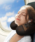 Passenger using Rose Memory Foam Travel Neck Pillow U Shape with zippered cover on a plane
