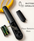 Next Level Handheld Bug Zapper Racket With Batteries Included, showcasing battery compartment and included AA batteries