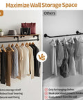 Heavy Duty Wall Mount Clothes Rack Featuring A Solid Wood Top Shelf And Rust Free Steel Framing for efficient storage with hats and bags.
