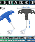 Two golf torque wrenches with T20 and T25 bits, blue and black handles, front view