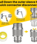 Quick Connect Sink Faucet Adapter For Shower And Garden Hose Chrome Brass Connector Kit, close-up of connector components.