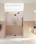 Frameless Shower-Door Hinge With Enduroshield Glass-Coating No-Fuss Install Heavy-Duty Support 78-Inch High By 57.5-Inch Wide Polished Brass Finish For Modern Bathrooms in shower enclosure