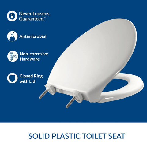 Heavy Duty Elongated Plastic Toilet Seat With Lid And StayTite Fastening For Secure Non Slip Installation In Hotels & Restrooms