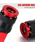 Close-up of 25 Piece Set One Quarter Inch NPT Air Coupler And Plug Kit Quick Connect Fittings with red locking balls