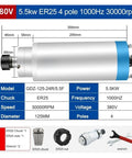 High Power CNC Spindle Motor 5.5kW 380V Water Cooled Constant Torque With Four Bearings ER25 specifications and components