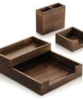 Wood Desk Organizer Kit 4 Pack With Front Load Document Tray Mail Sorter Pen Cup And Sticky Note Holder in brown solid wood