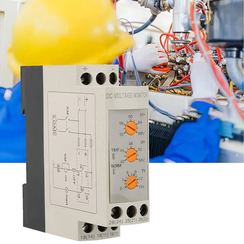 Voltage Monitoring Relay For Single Phase Systems With Adjustable Over Voltage And Under Voltage Protection, 35mm DIN Rail Mount, DC 48V