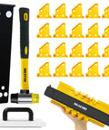 Laminate Flooring Tools Kit For LVP Installation with contour gauge, tapping block, pull bar, spacers, and mallet shown