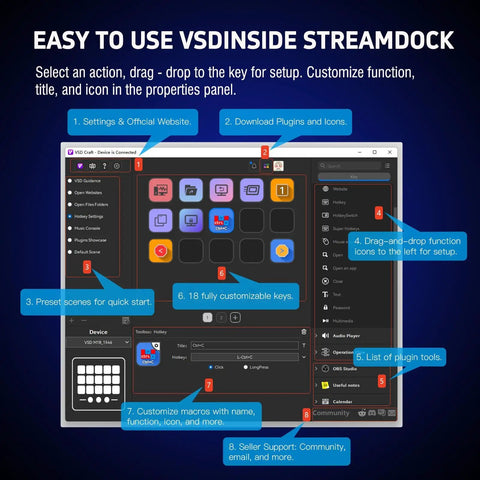 Macro Keypad For Streaming Deck With 18 Pro Grade Programmable Keys Visual LCD Pad And USB Soundboard interface for OBS