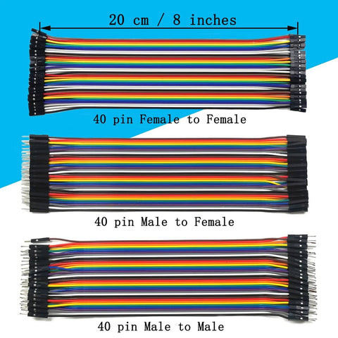 240 Pcs Breadboard Jumper Wires Kit With 4 Inch And 8 Inch Lengths Awesome For Quick DIY Arduino And Raspberry Pi Projects M To F M To M And F To F Connectors 0.1 Inch Pitch 2.54mm shown with 40-pin connections