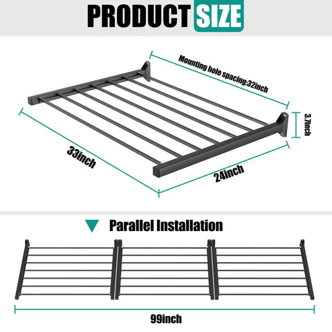 Diagram of 33 Inch By 24 Inch Wall Mount Heavy Duty Garage Shelves 3 Pack Black Holds Up To 525 Lbs Total Durable Steel Construction