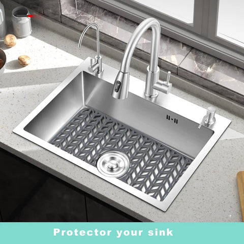 Kitchen Sink Protector Mats 18.2 by 12.5 Inches Soft Silicone Pad for Stainless Steel Sinks Center Drain Grey, Non Slip