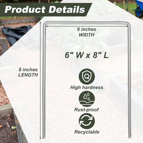 Built Tough 50 Pack Heavy Duty Landscape Staples Wide U Type Grass Stakes Galvanized Steel 7 Gauge Turf Anchors 6x8 inches