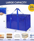 Extra Large Moving Bags 2 Pack Heavy Duty With Zippers And Carrying Handles Waterproof Storage Totes 24 Gallon Capacity shown open