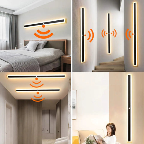 JGSYD Smart Sensor Control Wall Light with Motion Sensor Led Wall Lamp Acrylic Wall Mounted Long Strip Wall Sconce Minimalist Soft Light for Courtyard Hallway,White Light-100Cm in various indoor settings.