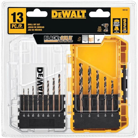 Black Oxide Drill Bit Set With Pilot Point, 13-Piece Pro Grade HSS High Speed Steel Bits For Wood Metal Plastic, 135-Degree Split Point To Prevent Walking, Tapered Web For Durability, Ideal For Home Projects And DIY Tasks