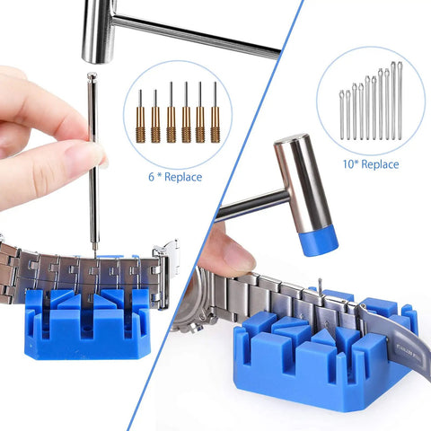 Watch Link Removal Kit With Leather Strap Punch And Durable Band Tool For Quick Repair No Fuss Adjustment And Resizing in use