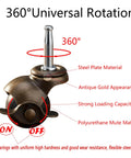 Heavy Duty 1.5 Inch Ball Casters With Secure Lock Brake Furniture Movers Set Of 4 Smooth Polyurethane Rollers demonstrating 360° rotation and antique gold design.