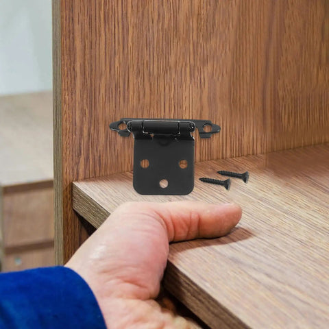 Black Spring Hinges For Cabinet Doors With Dampers Smooth Closing Self Closing Hardware 1.4mm Thick 10 Sets Includes 50 Screws Perfect For Kitchen And Furniture Installation mounted on wood
