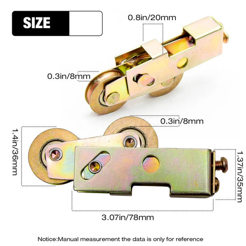Sliding Door Rollers Replacement Kit For Patio Doors One And A Quarter Inch Tandem Roller Assembly With Five Sixteenth Inch Steel Ball Bearings Durable Construction For Sliding Glass Doors Screen Doors And Gates Two Pack dimensions and close-up view.