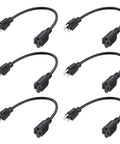 Six Pack 16 Awg 13 Amp Heavy Duty Indoor Extension Cords One Foot Three Prong Grounded Plug for Home Gadgets and Workspace.