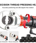 Beast Mode Heavy Duty 2200W Electric Hydraulic Pliers Automatic Cable Terminal Crimping Tool close-up of precision thread pressing head.