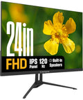 24 Inch Gaming Monitor With 120Hz Refresh And 1ms Response Time, Sick IPS Color, 1080p FHD, Built In Speakers, Eye Care, Adaptive Sync FreeSync