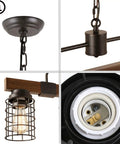 Industrial Linear Kitchen Island Light With Five Lights Dope Farmhouse Chandelier details with rustic metal mesh cage