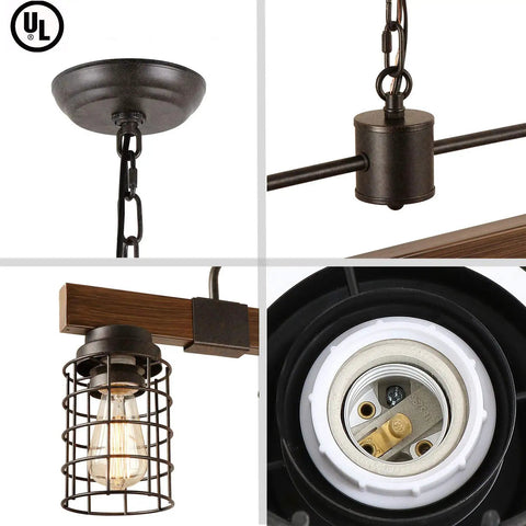 Industrial Linear Kitchen Island Light With Five Lights Dope Farmhouse Chandelier details with rustic metal mesh cage
