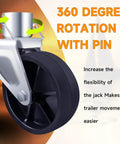 XIANGZI 6-inch trailer jack wheel with pin; close-up of black wheel mounted to a silver bracket.