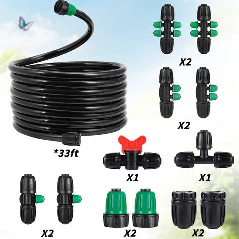 Drip Irrigation Tubing Kit 33 Ft Main Line One Half Inch Flexible PVC Tubing With Barbed Locking Connectors Assortment