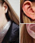 Hypoallergenic Sterling Silver Round Ball Stud Earrings Set For Women And Men With Butterfly Backs Three Pairs In 2mm 3mm And 4mm Sizes Lightweight Minimalist Everyday Jewelry, shown worn on ear