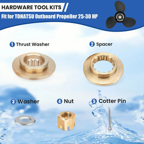 Outboard Propeller Installation Hardware Kit For Tohatsu 25 To 30 HP Boats Includes Thrust Washer Washers Nut And Cotter Pin