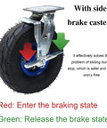 Set Of Four Heavy Duty Pneumatic Swivel Casters With 8 Or 10 Inch Natural Rubber Tires For Industrial Carts showing brake mechanism.