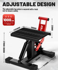 Heavy Duty Dirt Bike Stand With 1000 Lb Capacity Lift Jack Hoist Height Adjustable Table for dirt pit bike repair and maintenance.