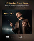 Man using Lark Max 2 Wireless Microphone System For iPhone And Cameras With AI Noise Cancel 32Bit Full Chain Audio Timecode.