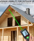 Dope Green Beam Laser Measure Hella Accurate 165 Foot Portable Distance Meter With Bright Backlit Display in outdoor use.