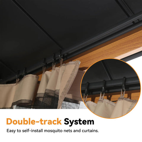 Close-up of Hard Top Gazebo 10x14 With Double Galvanized Steel Roof, featuring double-track system for mosquito nettings and curtains.