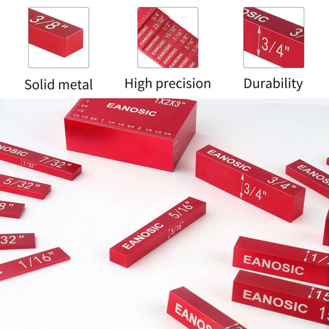 15-piece red anodized Setup Blocks Height Gauge Set Aluminum Blocks with engravings for woodworking routers and table saws