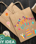 Bulk Kraft Paper Gift Bags With Handles 8x4.5x10 Inches 200 Pack Durable 110Gsm Brown Paper Bags With Birthday Design