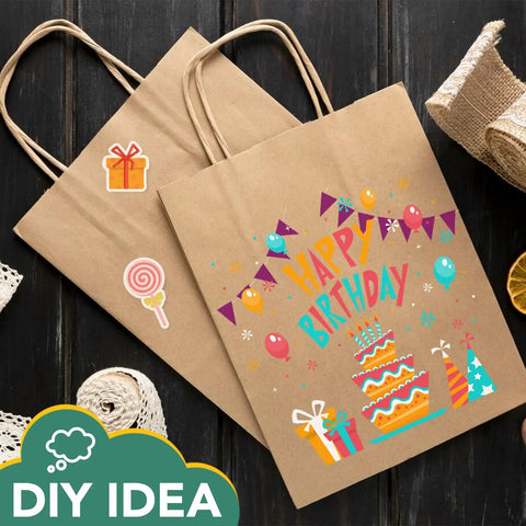 Bulk Kraft Paper Gift Bags With Handles 8x4.5x10 Inches 200 Pack Durable 110Gsm Brown Paper Bags With Birthday Design