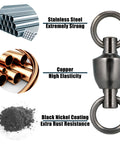 20 Pack Ball Bearing Fishing Swivels Size 0 Heavy Duty Stainless Tackle Connectors For Saltwater And Freshwater Keeps Lines Twist Free Corrosion Resistant Great For Trolling Jigging And Leader Setup, stainless swivel shown with black nickel coating