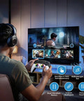 Person using Wireless Game Controller For PS5 PC iOS Mac Android And Steam Deck With Dual Vibration in a living room.