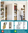 Sliding Closet Door Roller Kit With Track For Top Hung Doors Replacement Set Includes Front And Rear Nylon Wheels No Squeak Quiet Smooth Sliding Easy Peasy Install Durable Zinc Alloy Hardware 5 Piece Package With Screws displayed with door installation in a living room.