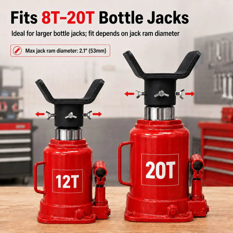 Bottle Jack Adapter With Triple Lock Fits Eight To Twenty Ton Jacks Up To Two Point One Inch Ram Diameter on 12T and 20T jacks
