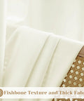 Close-up of cream ivory fabric showing fishbone texture for Privacy Sheer Curtains Set 52 By 96 Inches Two Panels Cream Ivory Lightweight Window Drapes For Bedroom And Living Room Semi Light Filtering Soft And Elegant.