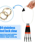 Hand holding set of 304 stainless steel lock claws with red and black handles showcasing durability and corrosion resistance.