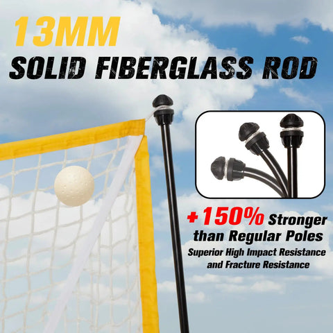 Close-up of 6x6x7 Ft Lacrosse Goal with upgrade square steel frame base, featuring 13mm solid fiberglass rod and net detail.